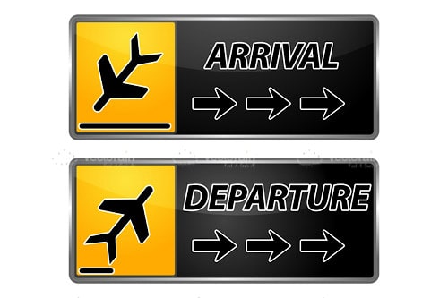 Arrival and Departure Signs with Abstract Plane Icons
